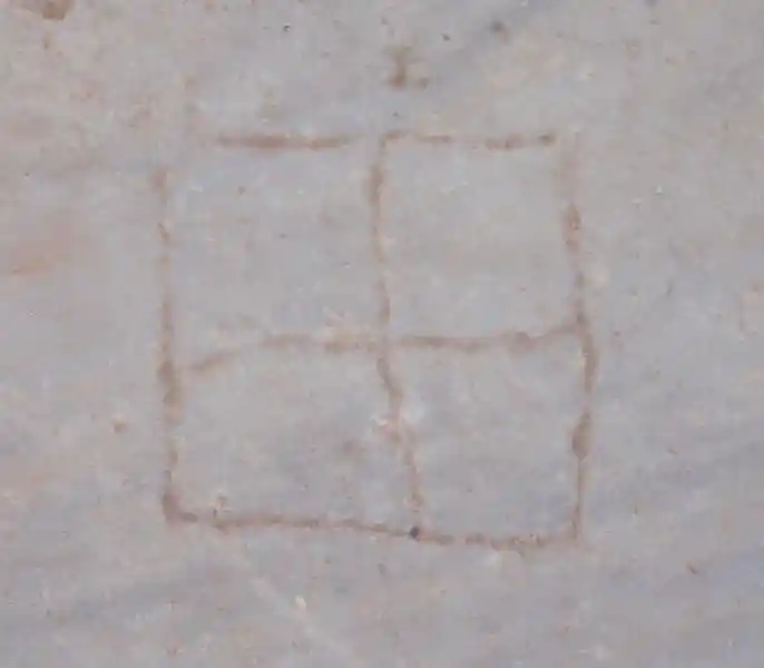 Cross inside a square on marble stone found in the ruins of Curetes Street, Ephesus Izmir